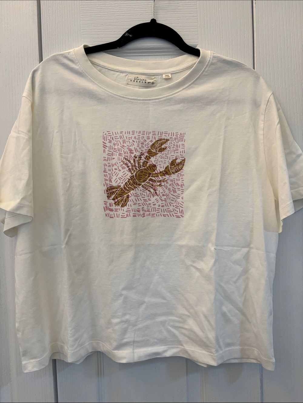 White Graphic Tee with Lobster Print XL